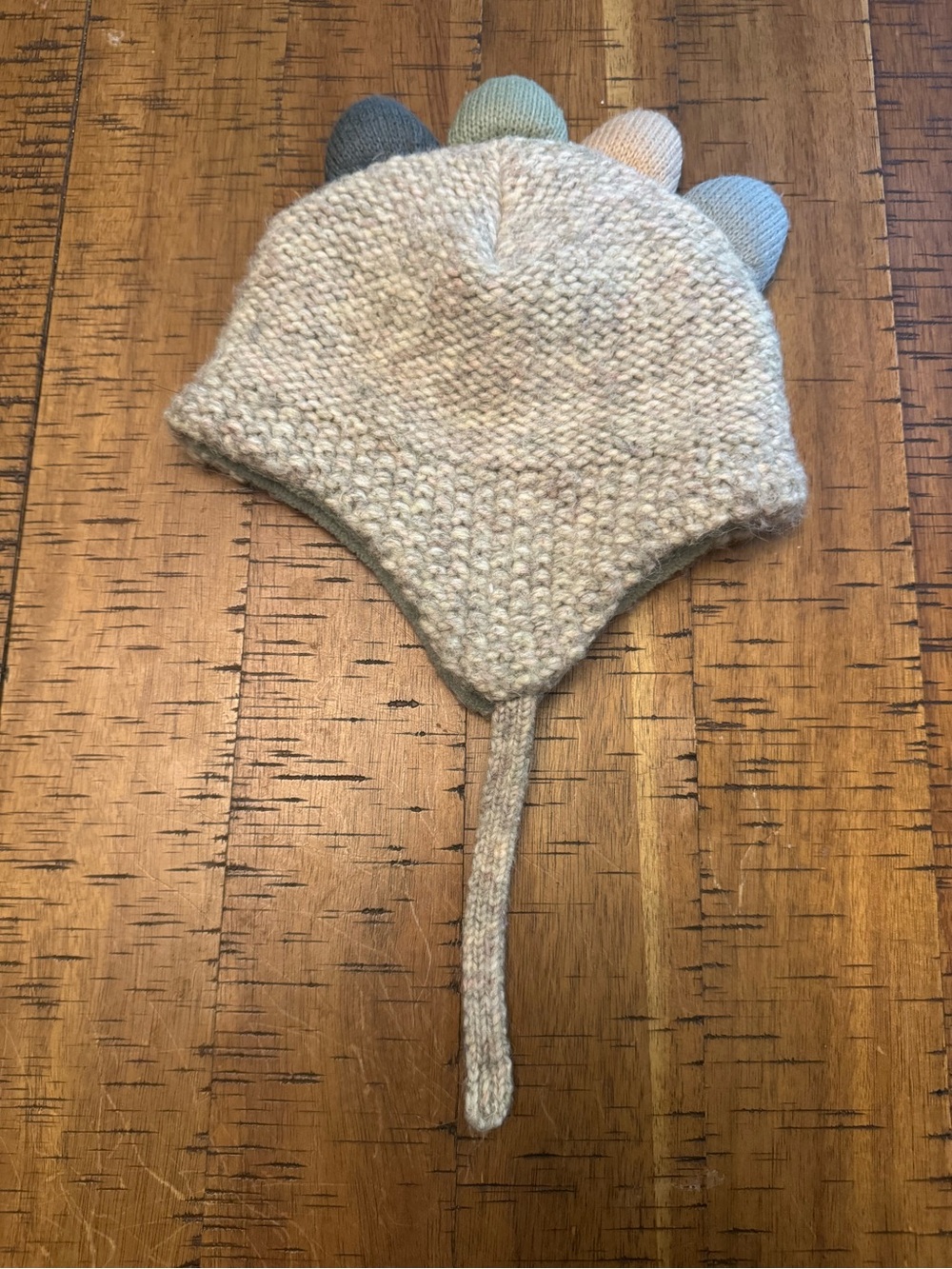 Target Kids Earflap Knit Hat with Pastel Spikes - Dinosaur Cream